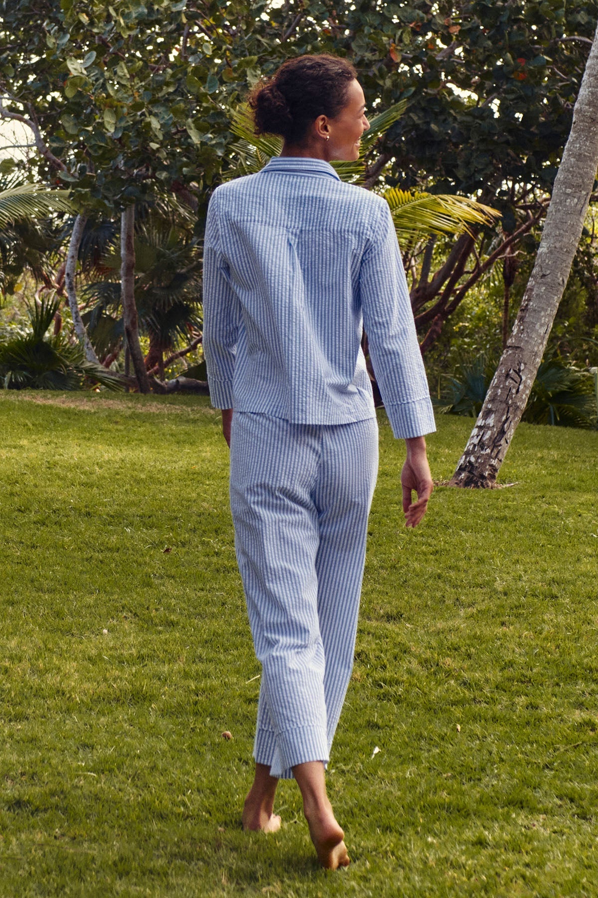 Georgie Pocket Pants Set in Blue Seersucker
