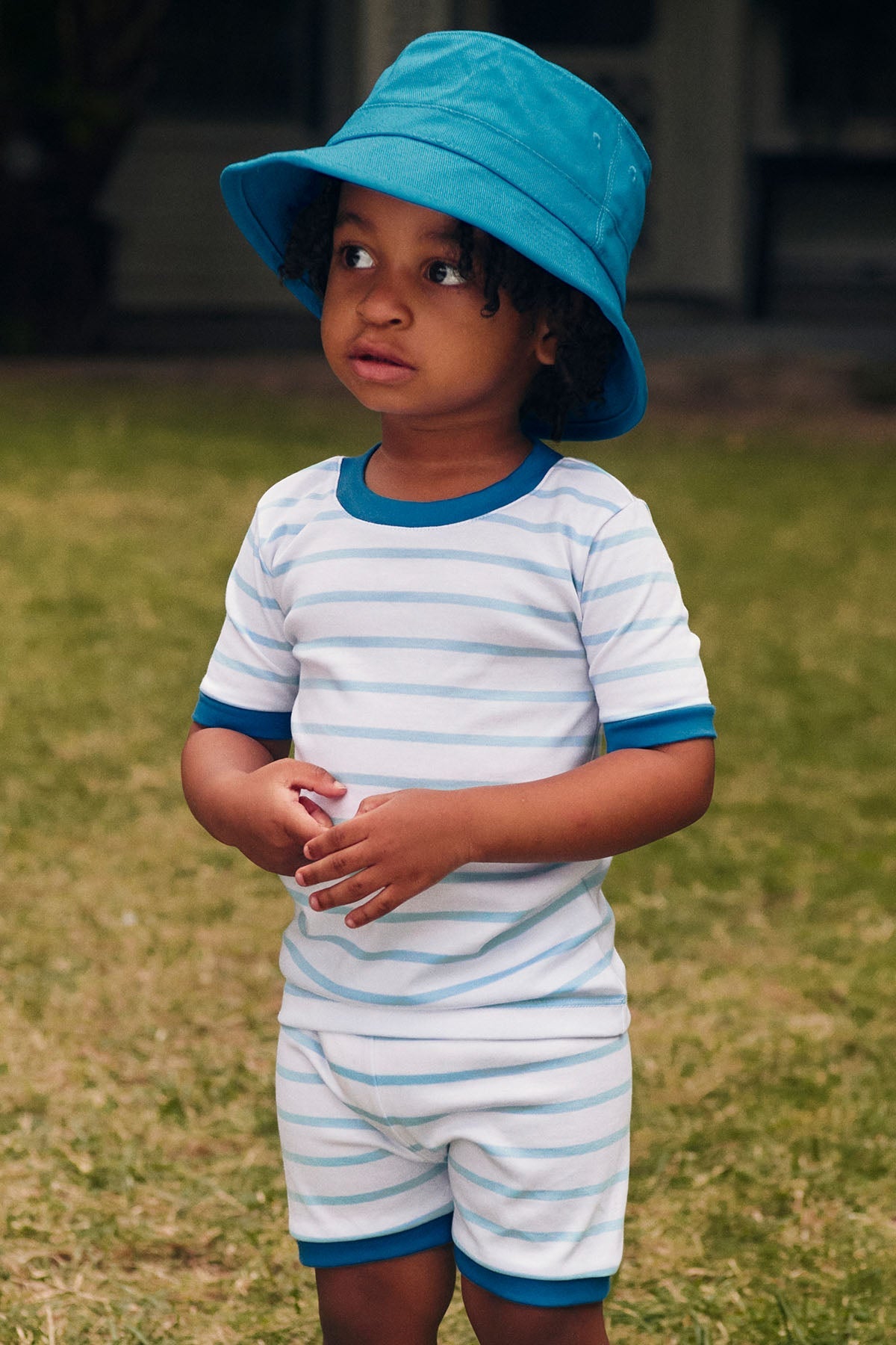 Kids Shorts Set in Salt Spray Anchor Stripe