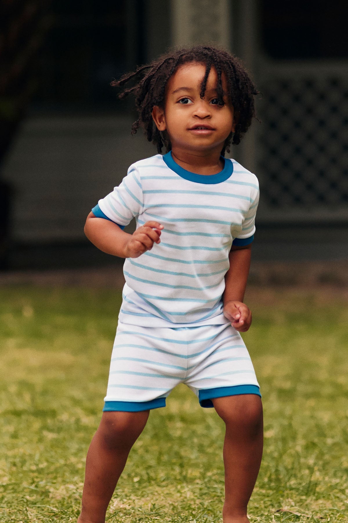 Kids Shorts Set in Salt Spray Anchor Stripe