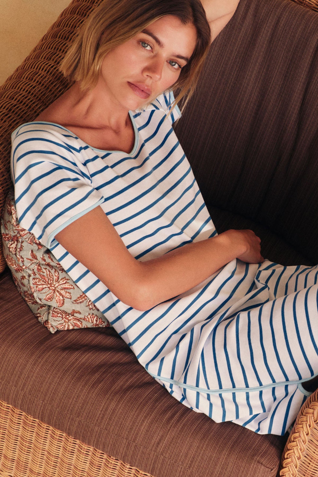 Pima Nightgown in Cape Anchor Stripe