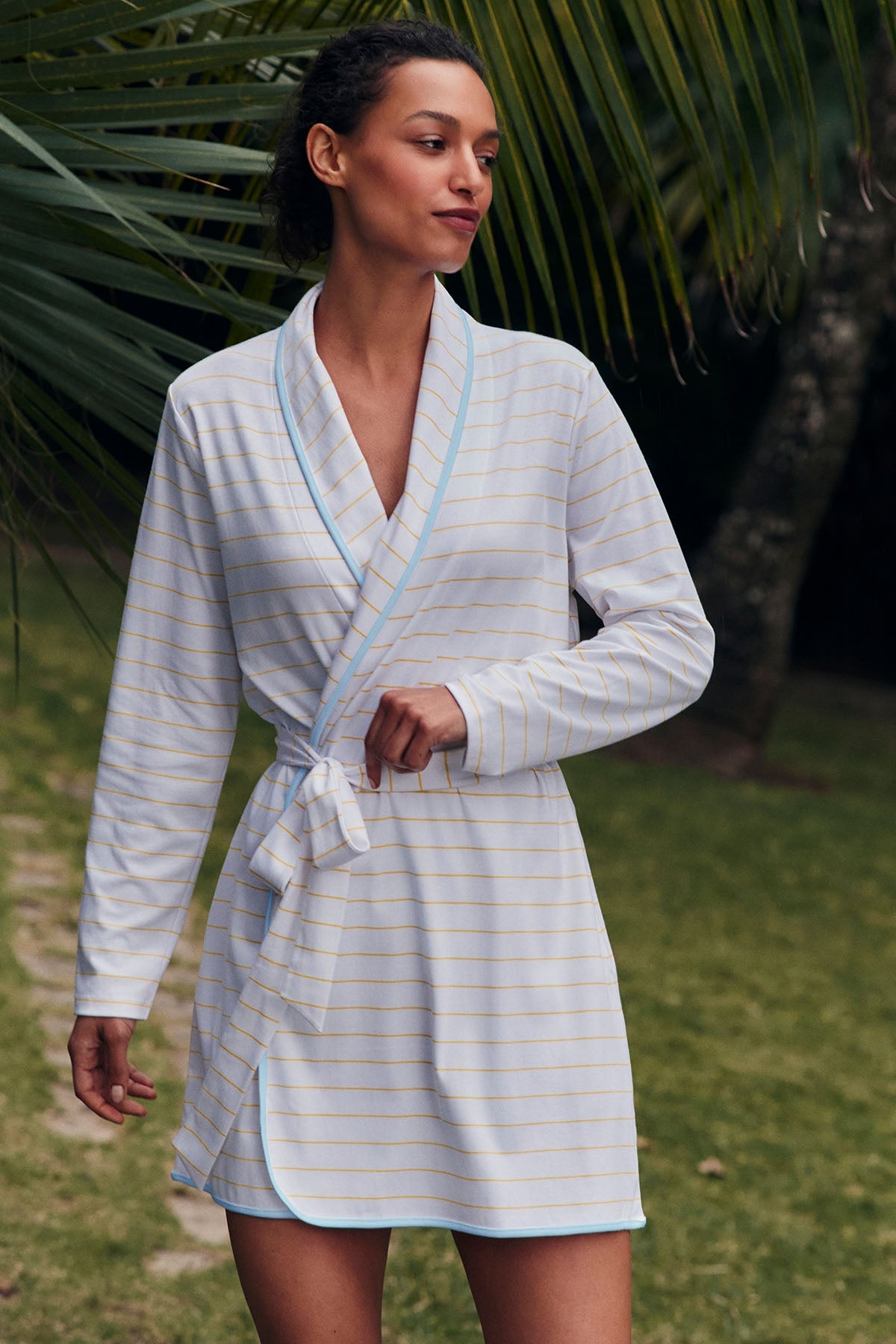 Pima Short Robe in Zest Boating Stripe