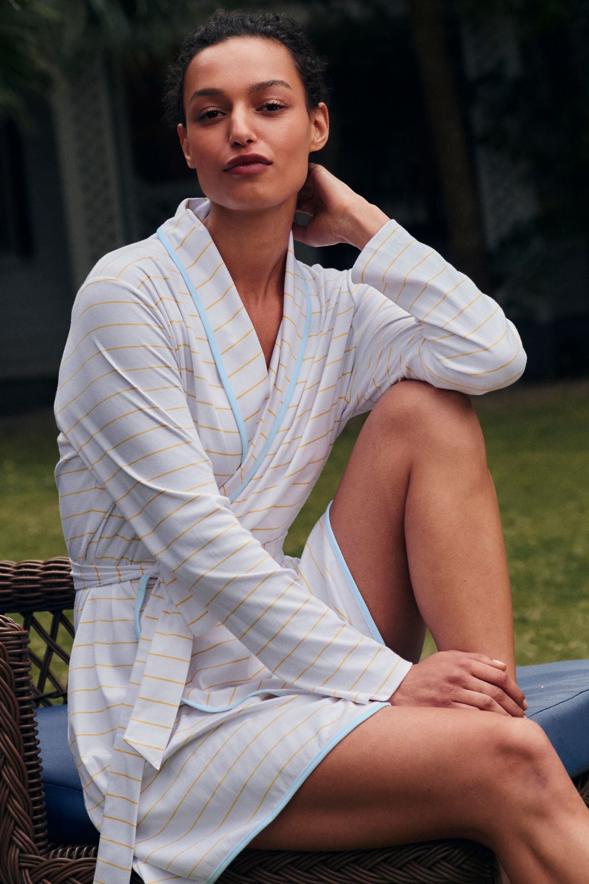 Pima Short Robe in Zest Boating Stripe