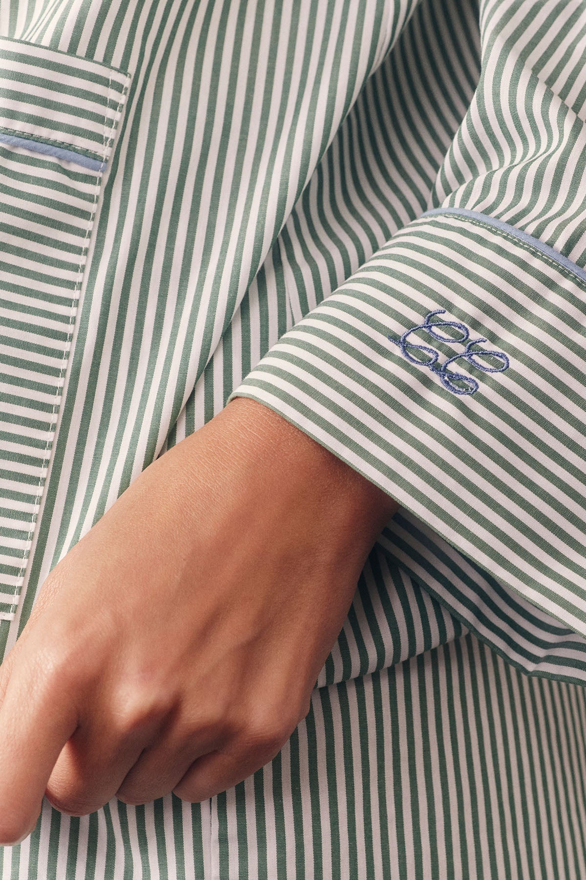 Poplin Piped Long-Short Set in Palm Riviera Stripe