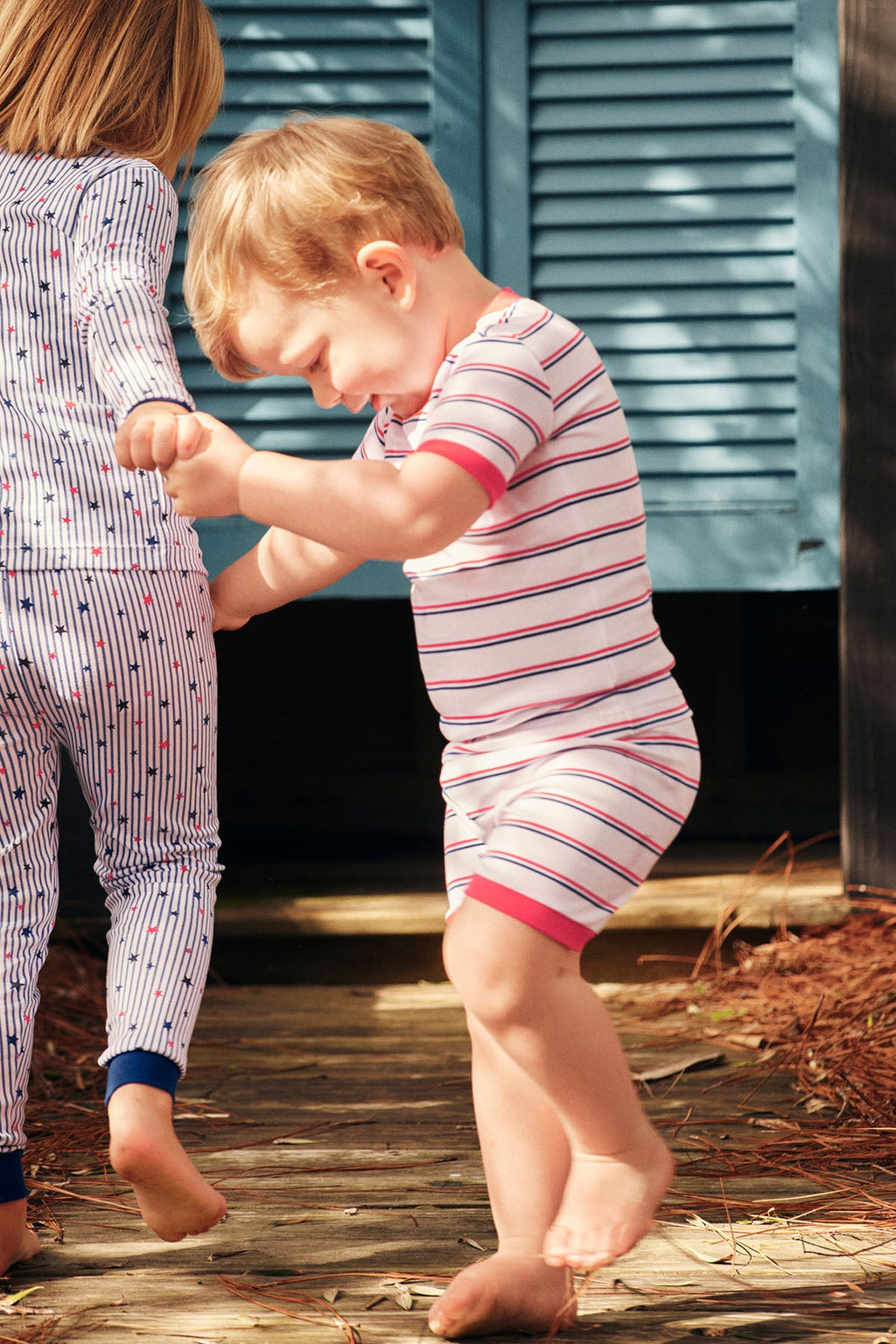 Kids Shorts Set in Lapis Bicolor Tidal Stripe