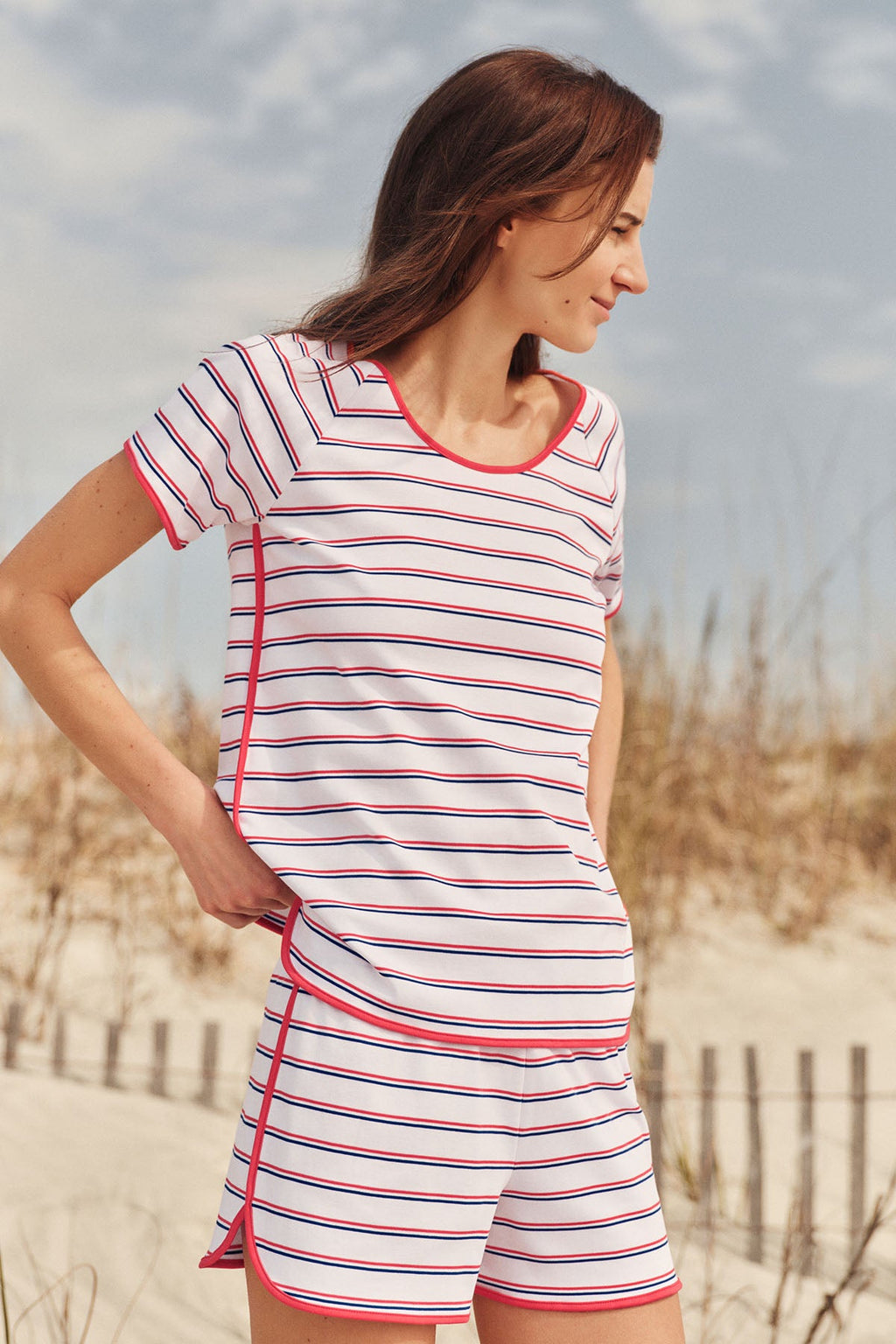 Pima Shorts Set in Lapis Bicolor Tidal Stripe