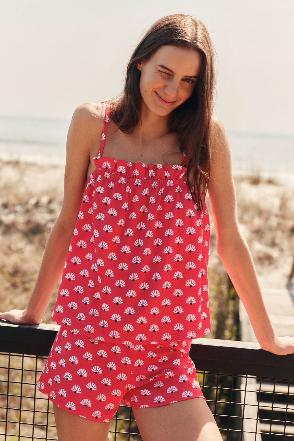 Pima Ruffle Shorts Set in Tart Scallop Shell