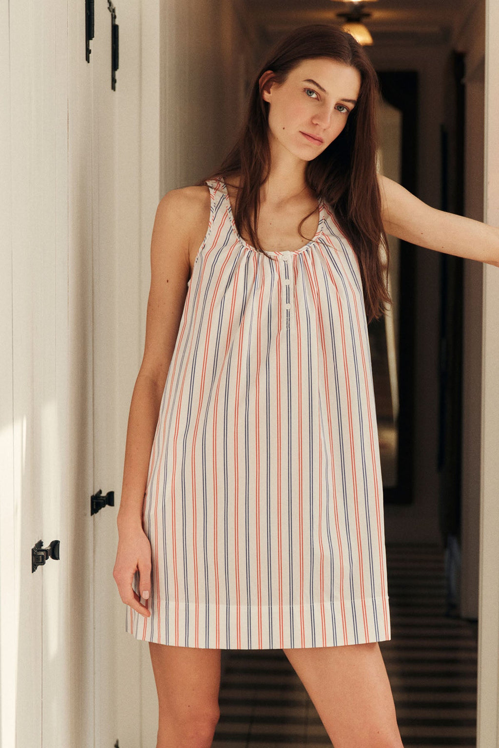 Poplin Frankie Nightgown in Lapis Confection Stripe