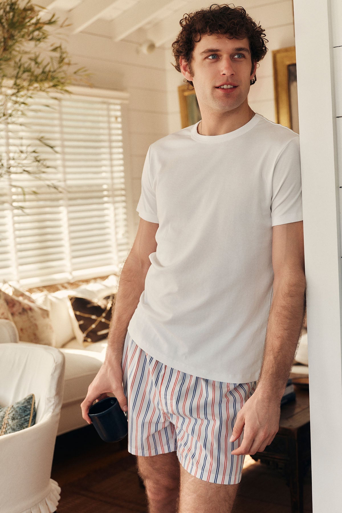 Men's Poplin Boxer in Lapis Confection Stripe
