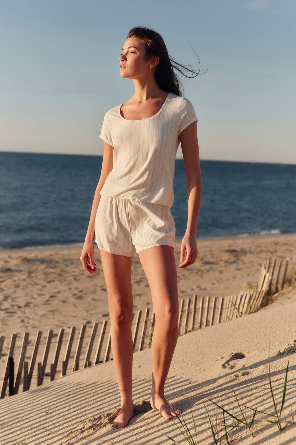 Pointelle Shorts Set in White