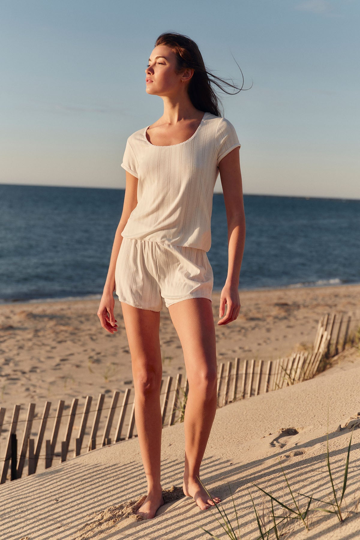 Pointelle Shorts Set in White