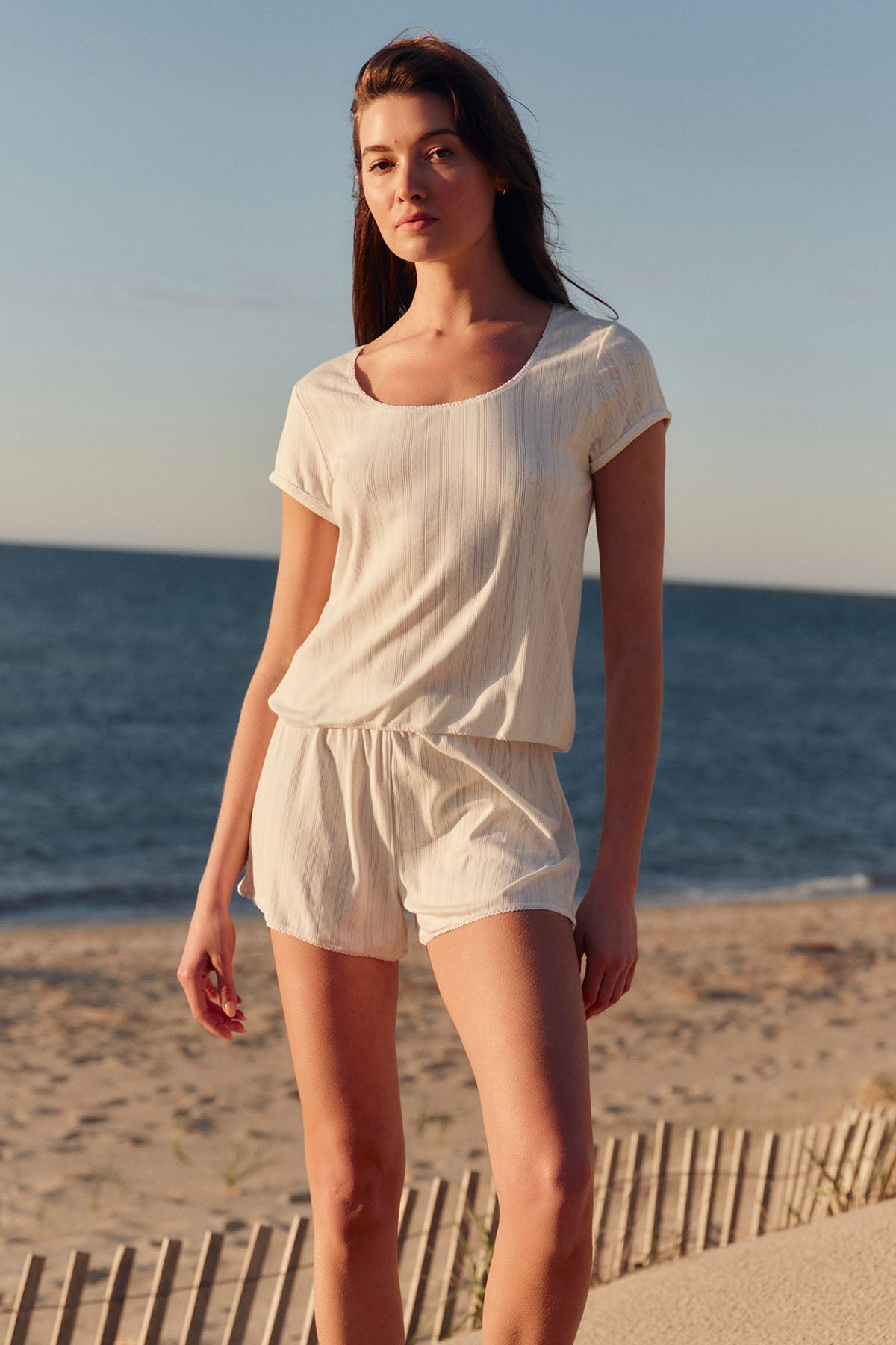 Pointelle Shorts Set in White