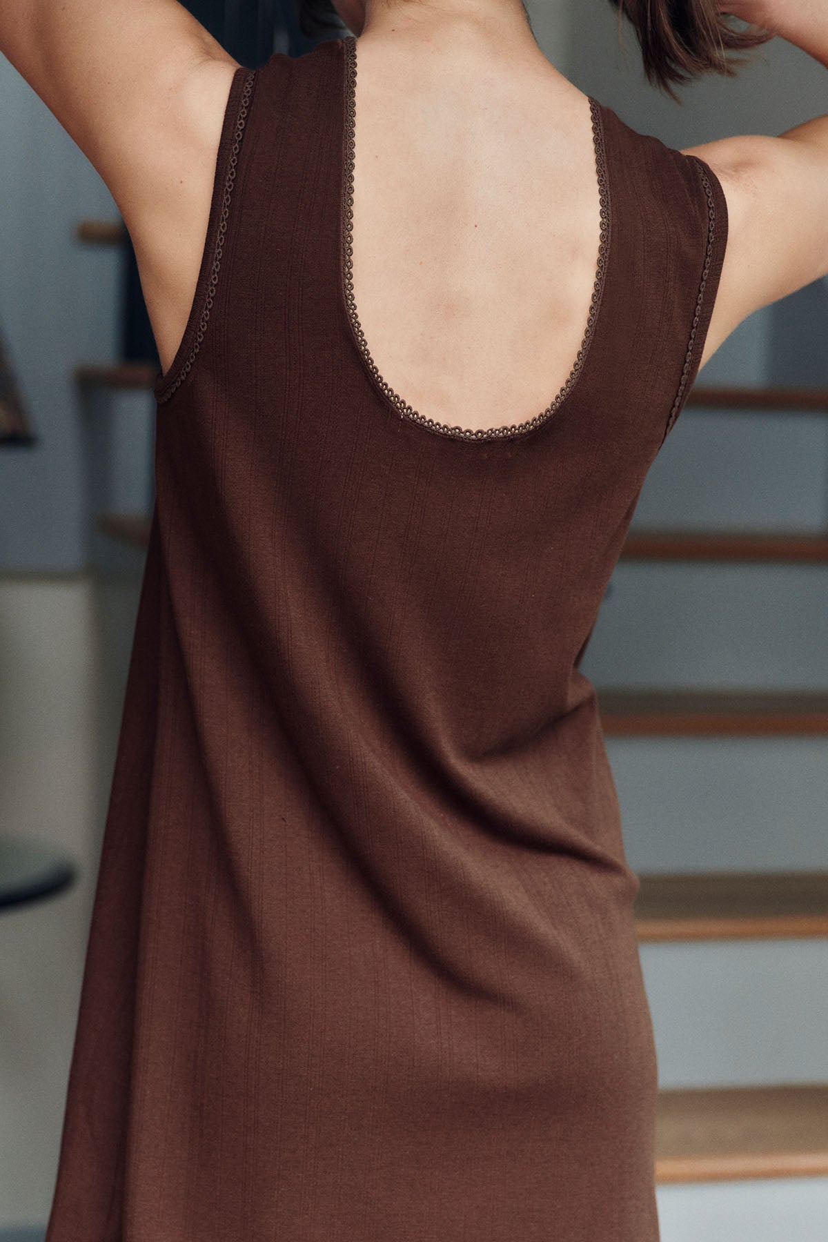 Pointelle Tank Gown in Cocoa