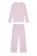 Pima Crew Long Sleeve Wide Leg Pajama Set in Light Camellia Triple Stripe