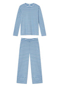 Pima Crew Long Sleeve Wide Leg Pajama Set in Serene Blue Anchor Stripe