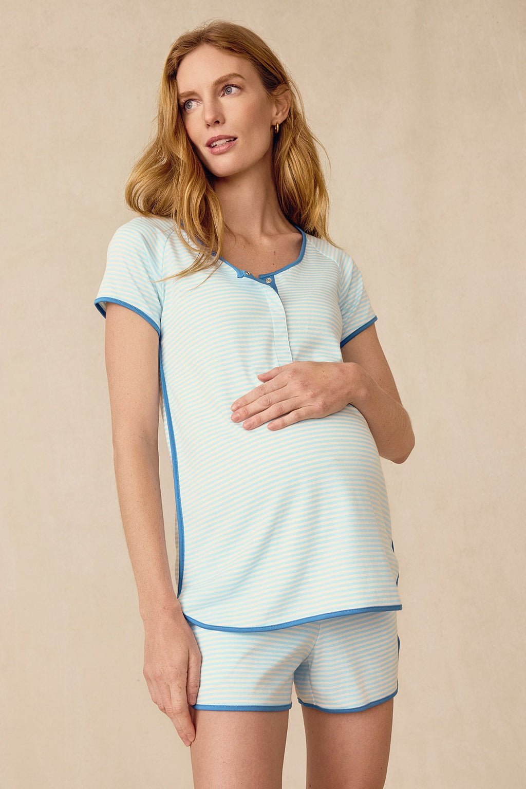 Pima Maternity Shorts Set in Salt Spray Heritage Stripe