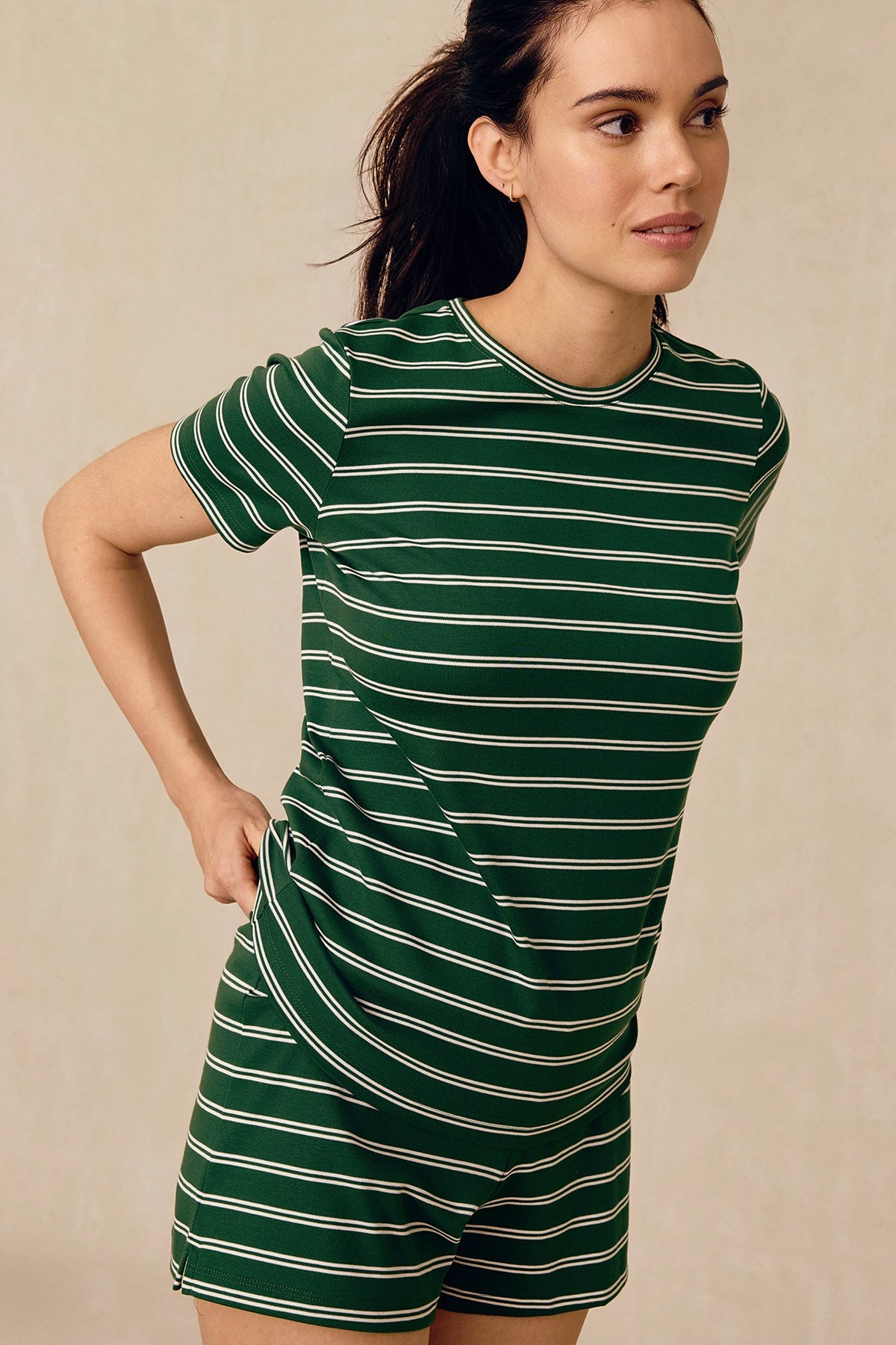 Pima Crew Shorts Set in Eden Tidal Stripe