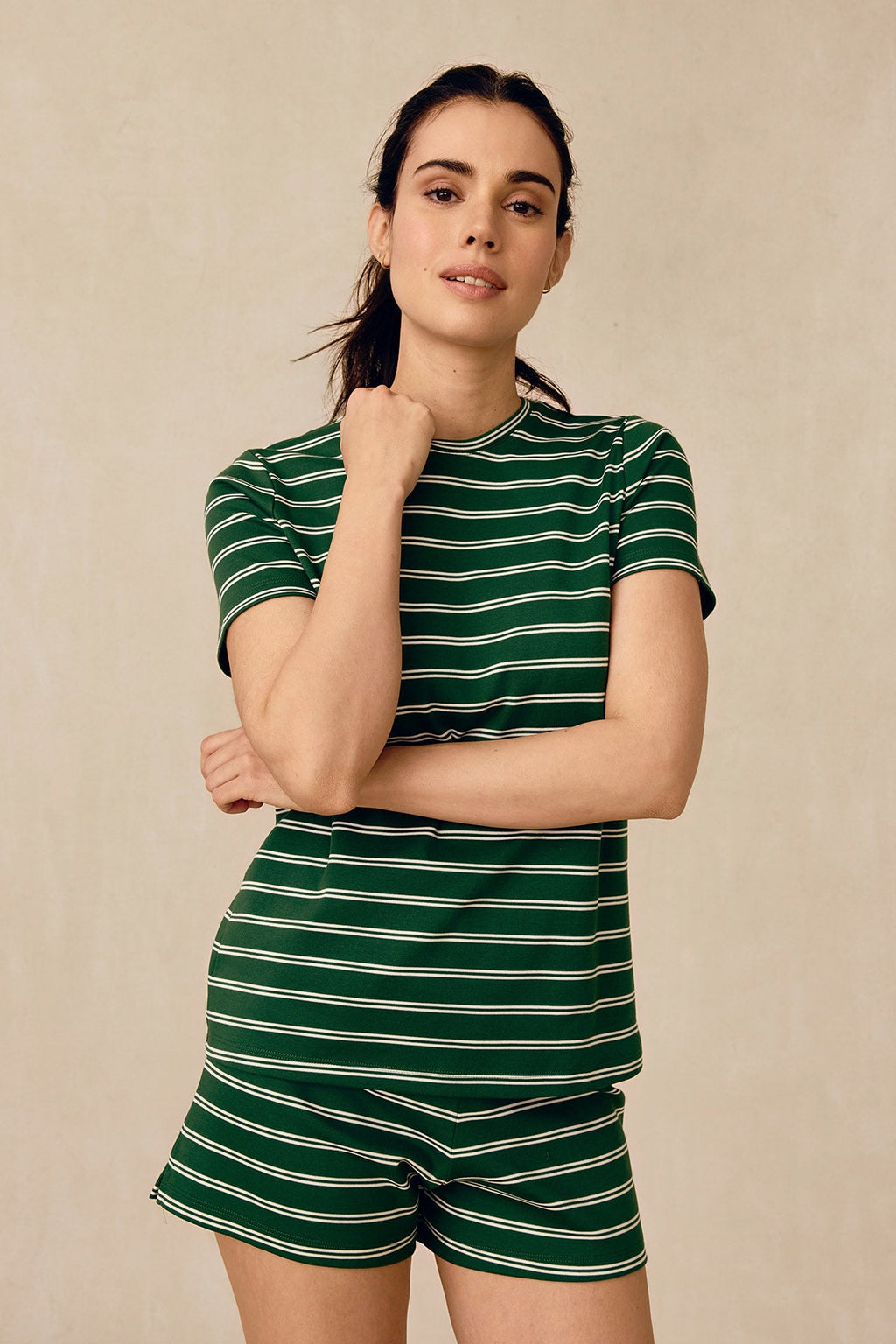Pima Crew Shorts Set in Eden Tidal Stripe