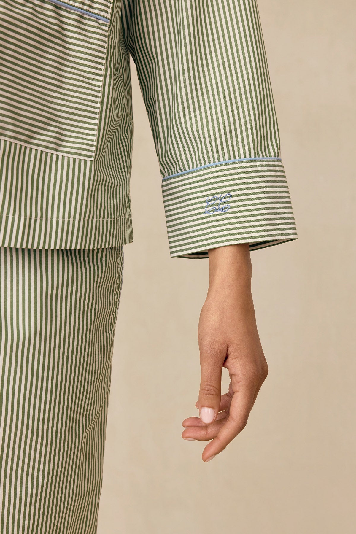 Poplin Piped Long-Long Set in Palm Riviera Stripe