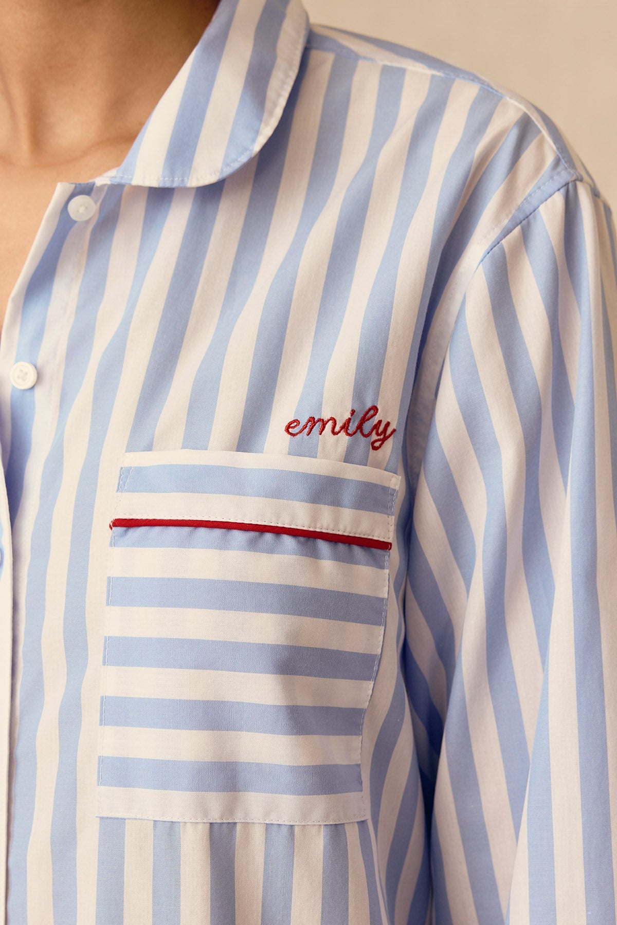 Poplin Piped Nightgown in Baltic Blue Beam Stripe