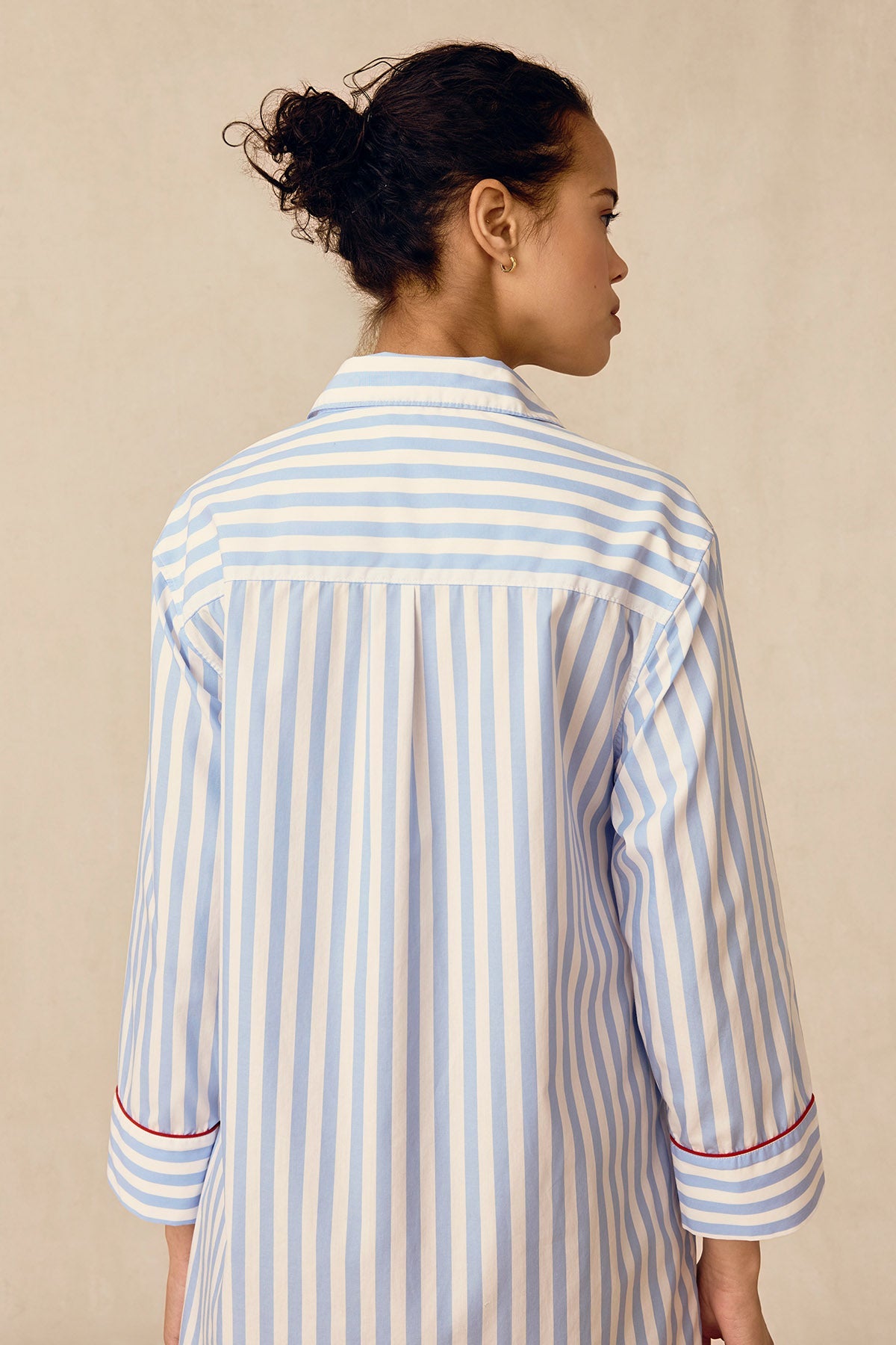 Poplin Piped Nightgown in Baltic Blue Beam Stripe