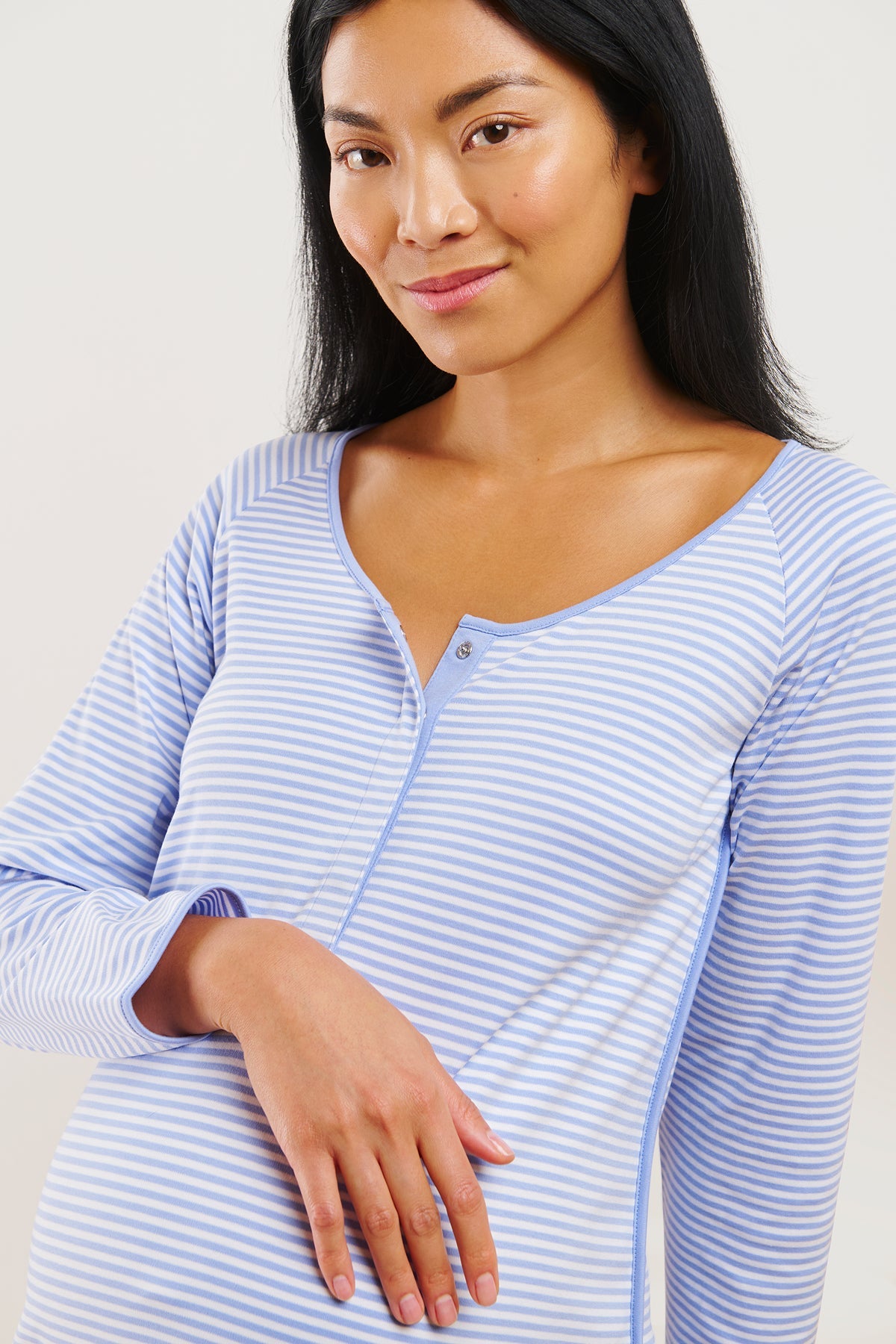 Pima Maternity Long Sleeve Nightgown in Hydrangea