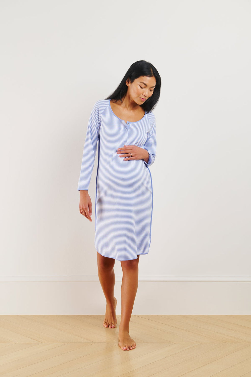 Pima Maternity Long Sleeve Nightgown in Hydrangea