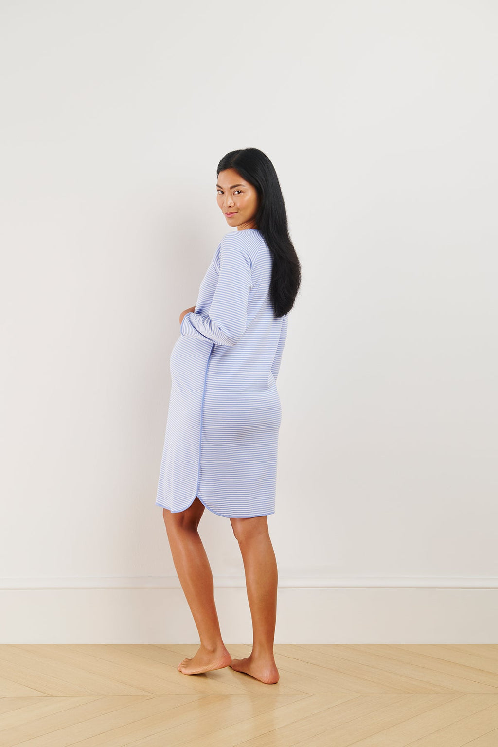 Pima Maternity Long Sleeve Nightgown in Hydrangea