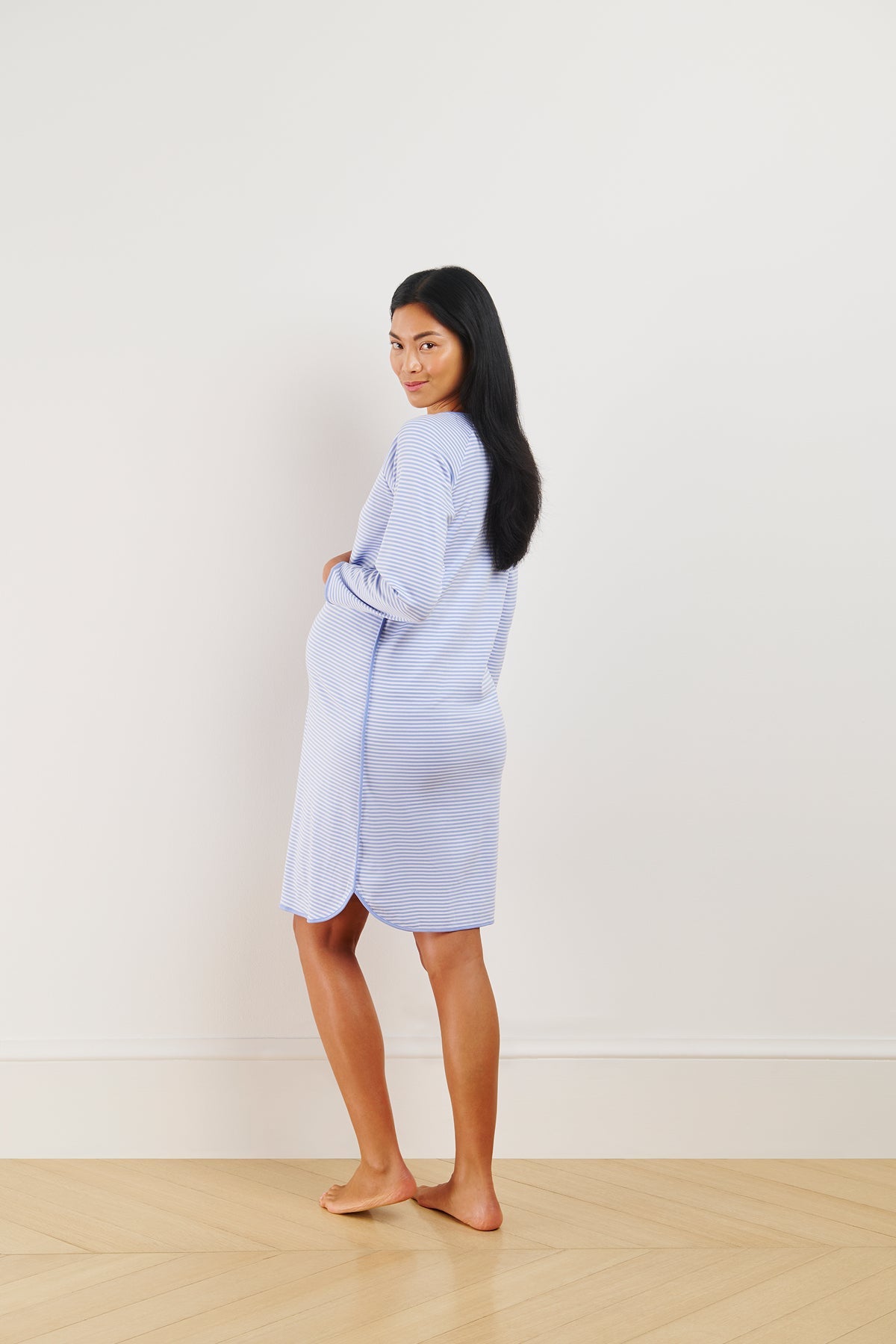 Pima Maternity Long Sleeve Nightgown in Hydrangea